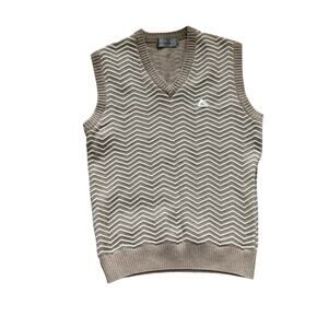 Vintage Monte Carlo Collection Lambswool Sweater Vest Size 38 Brown White Chevro